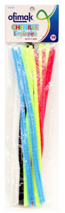 OK428 LIMPIA PIPA CHENILLE COLORES SOLIDOS 30 CM PAQ 24 UNIDADES